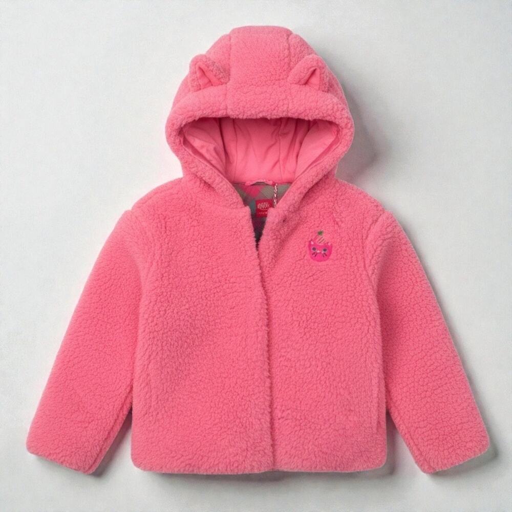 Oilily Faux Fur Teddy Hooded Jacket Coat Kitty Ears, Size 104/ 4 years, Pink